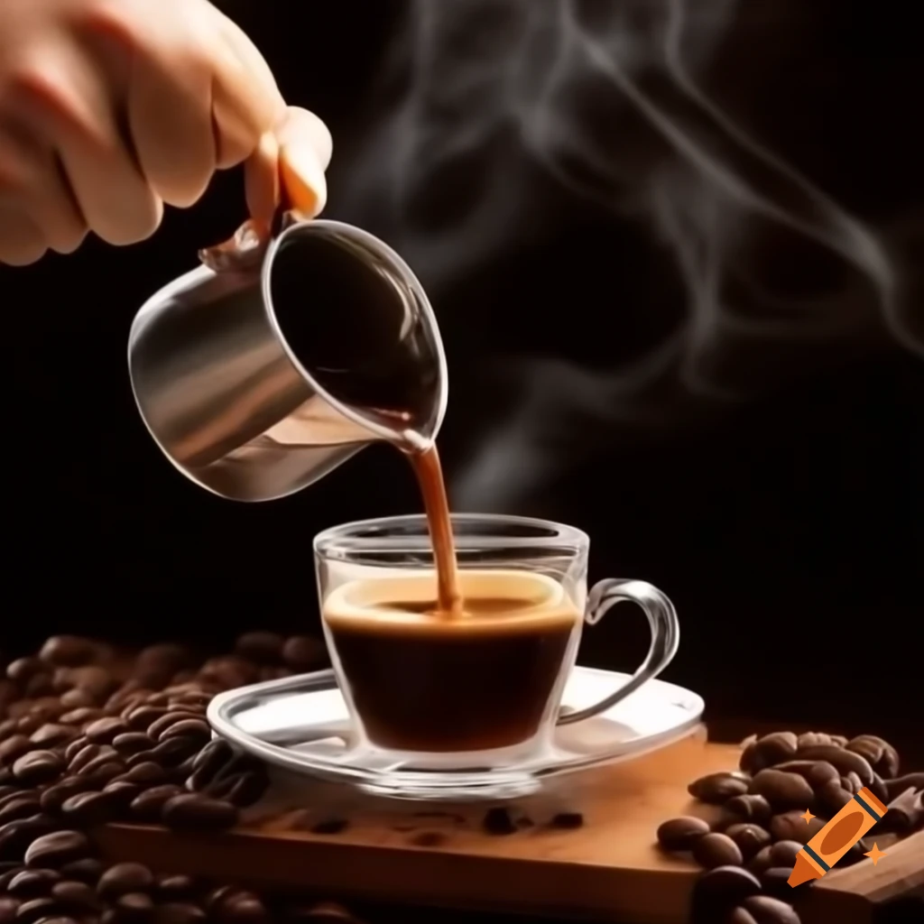 Pouring hot coffee into a cup