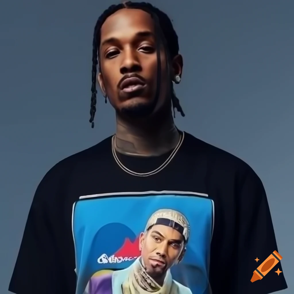 Travis Scott wearing graphic tee with Fortnite logo