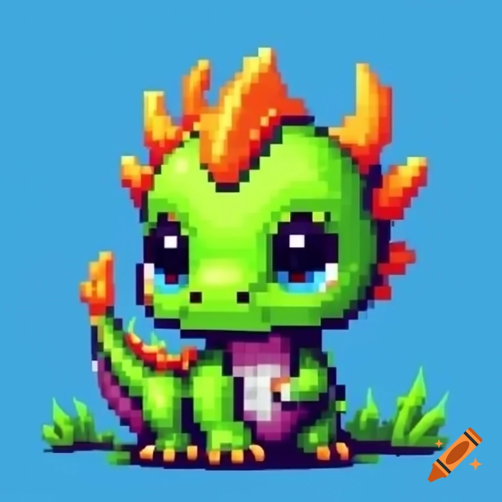 Pixel art of a baby nature dragon