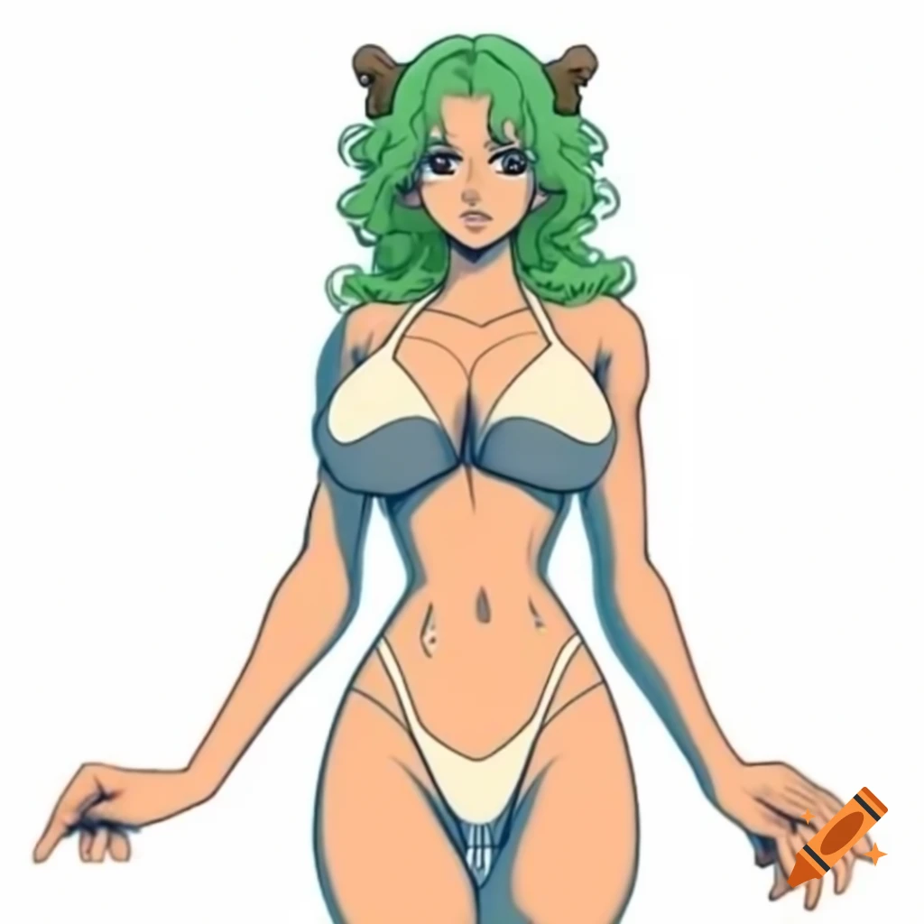 Anime character with green curly hair standing peacefully in One Piece