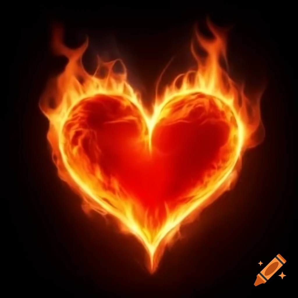 Abstract representation of a heart made of fire