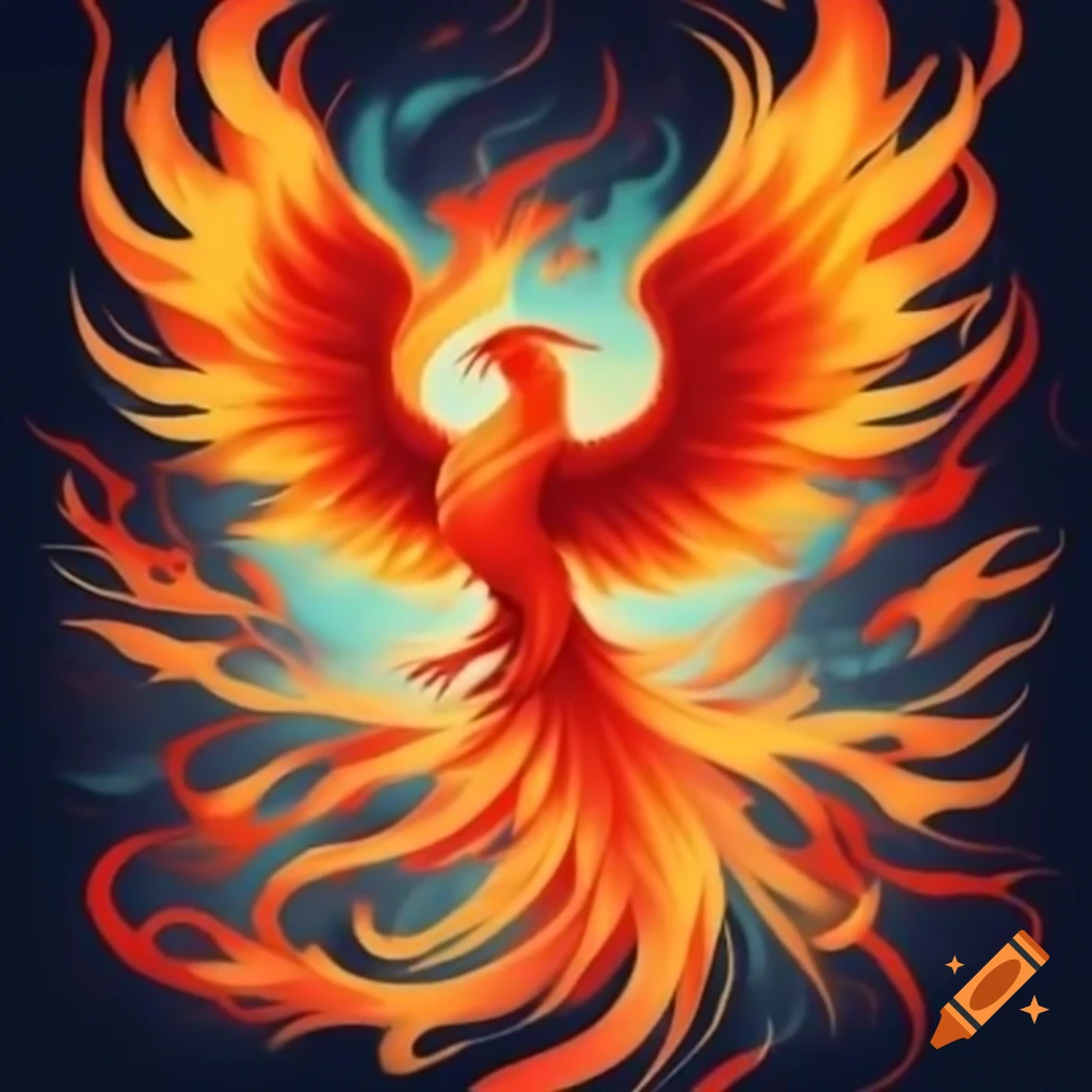Phoenix rising from ashes, symbolizing rebirth