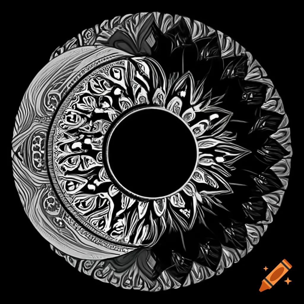 Monochrome sun and moon mandala design