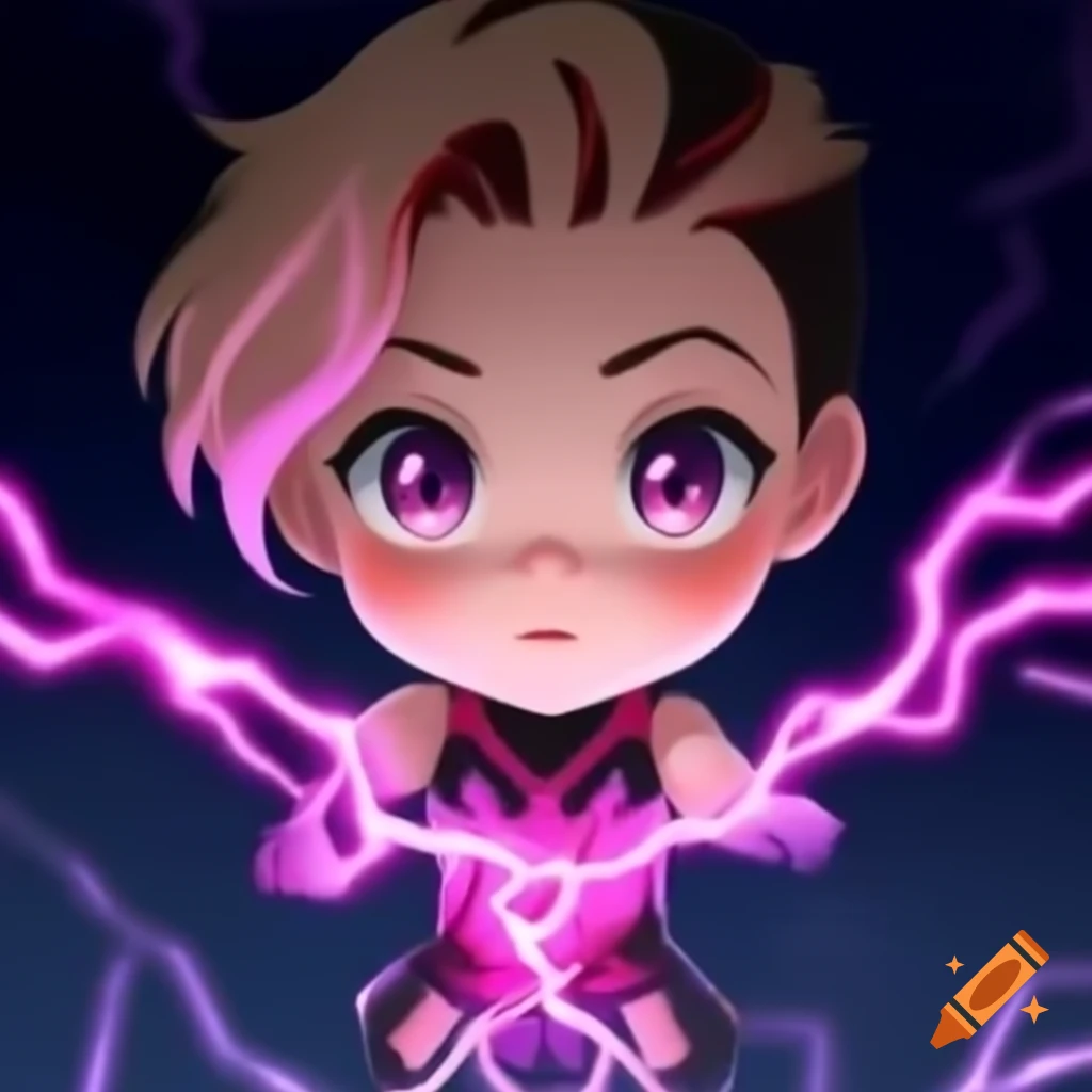 Female chibi superhero character named pink lightning on Craiyon