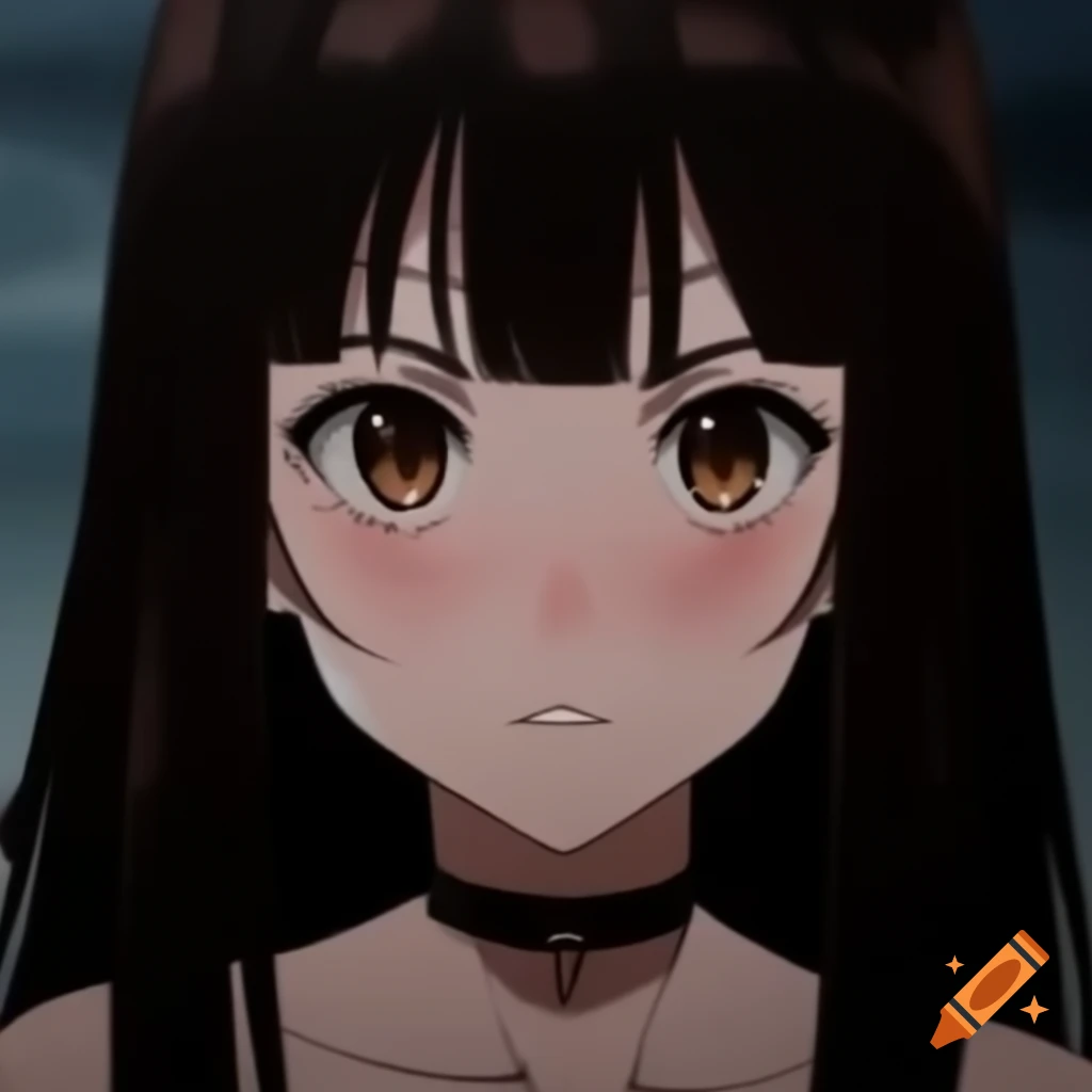 Anime character with blade, square hair, dark brown eyes, and light skin