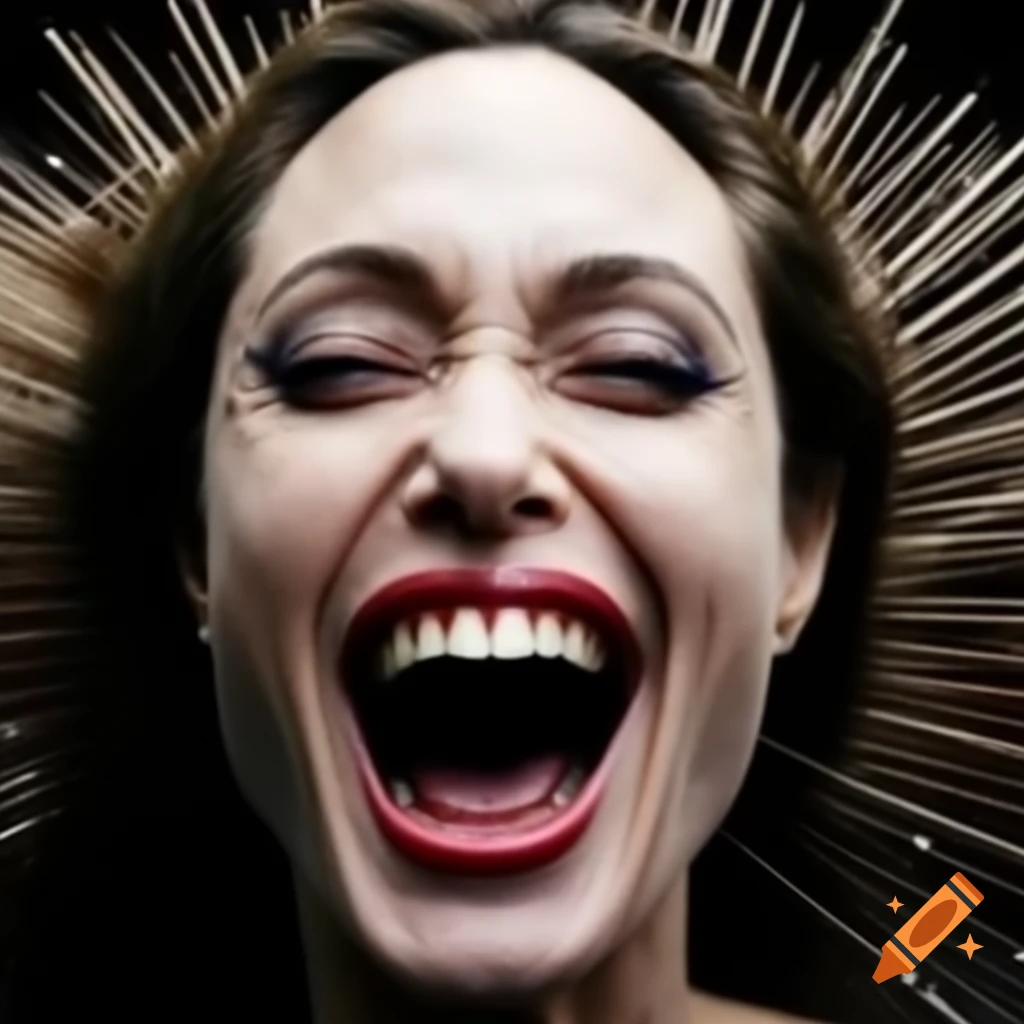 Angelina Jolie laughing heartily with sparkling eyes