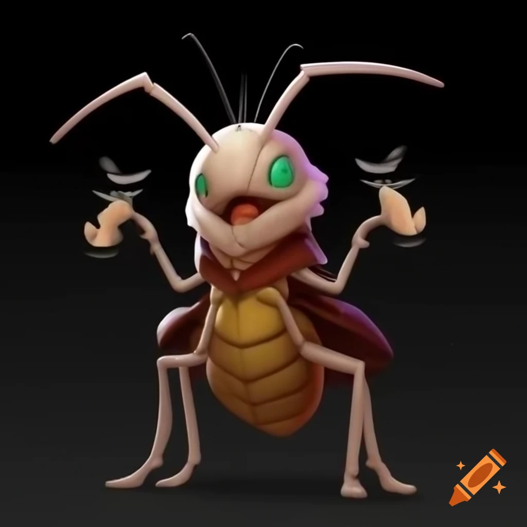 Thri-kreen humanoid bug character in fancy leather vest, cartoon style