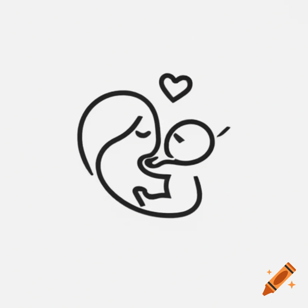 Continuous line logo of a mom kissing her happy baby