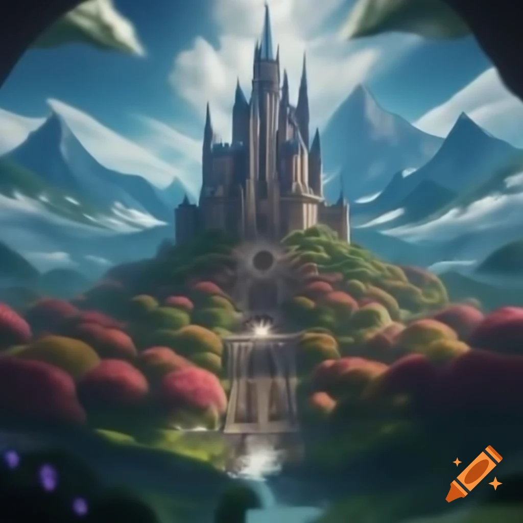 Majestic medieval castle with rounded towers and arcane energy