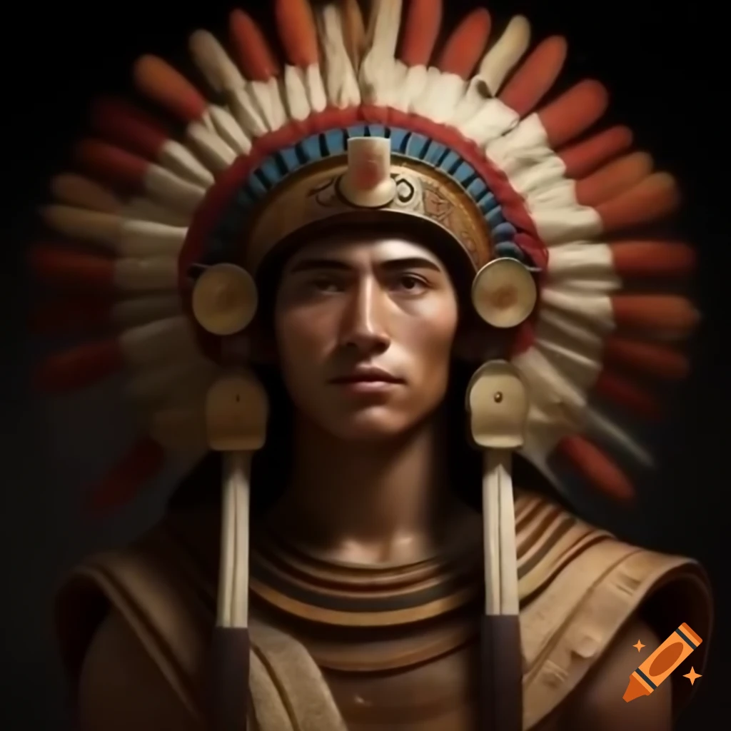 Young adult Inca noble with majestic headdress showcasing ancient tradition