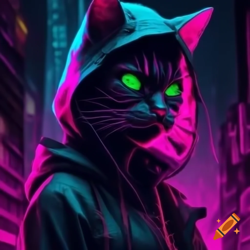 Vaporwave-style catgirl with anarchist themes
