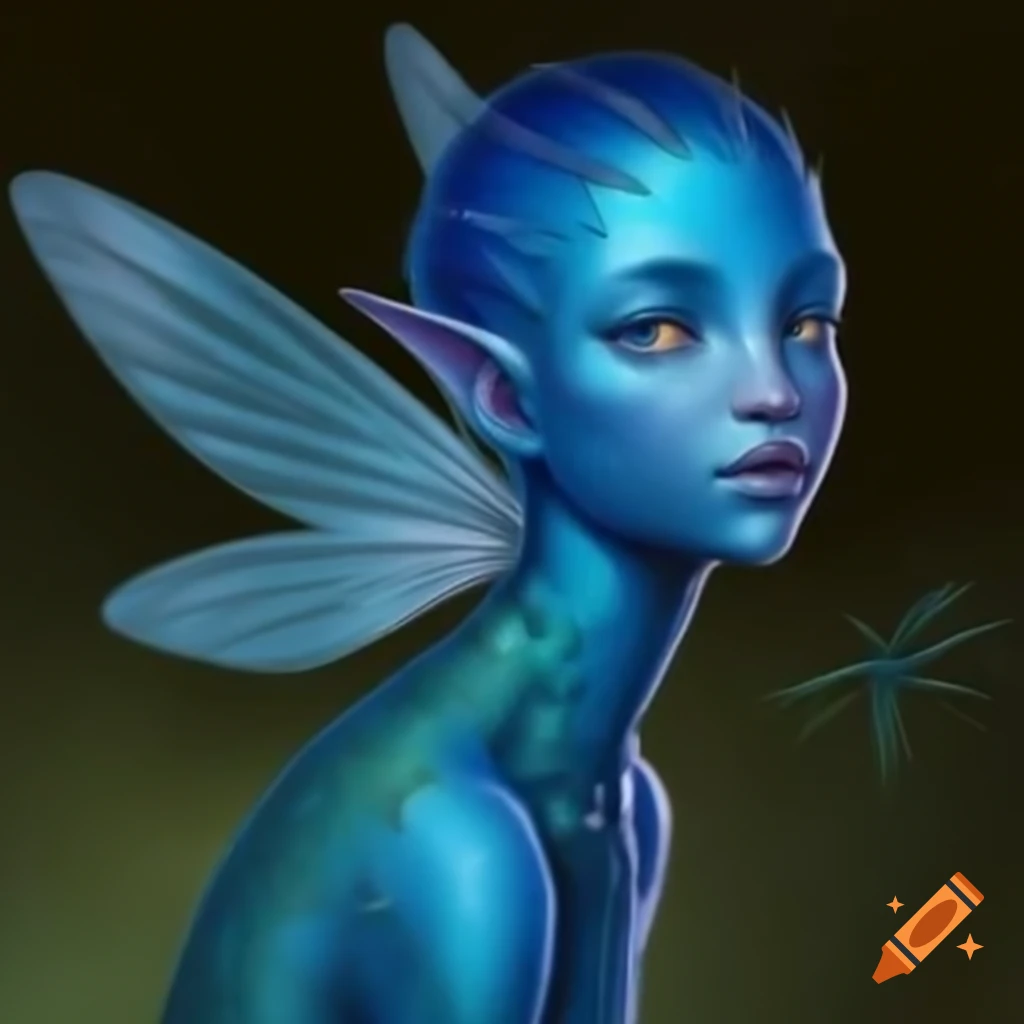 Androgynous blue-skinned fairy with dragonfly wings