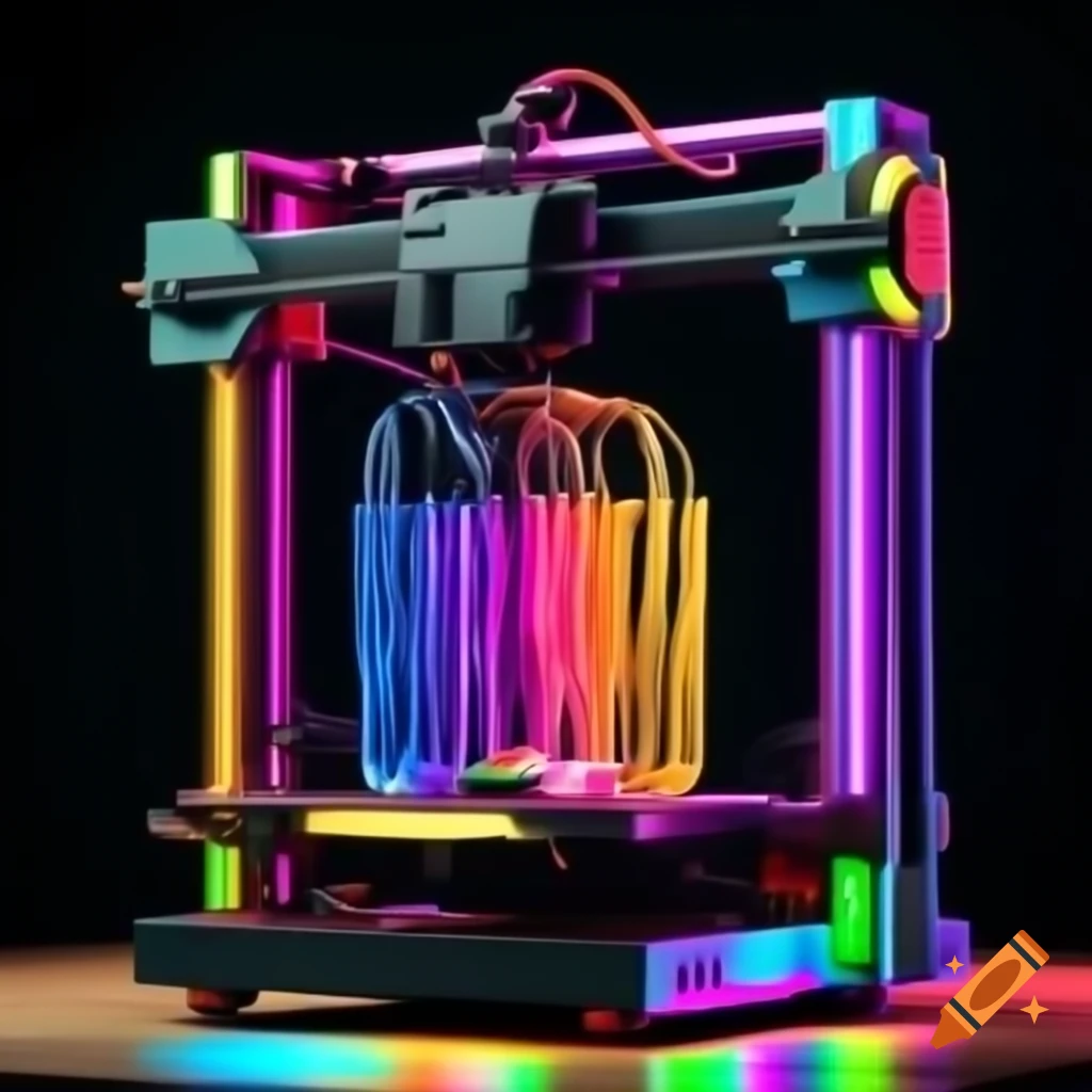 Colorful 3D printer showcasing vibrant rainbow design