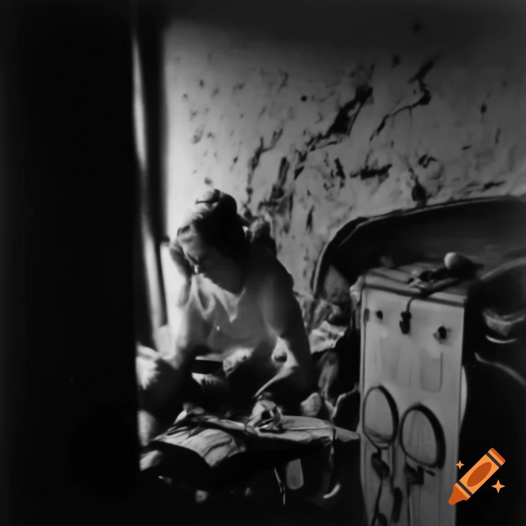 Ghostly woman in low-quality 1940s photograph with experimental damage