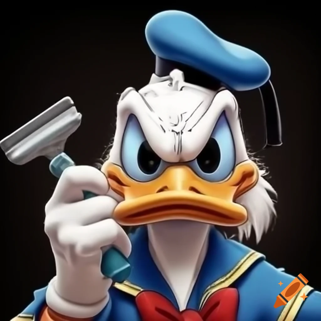 Angry cartoon duck holding a razor for barber shop logo on Craiyon