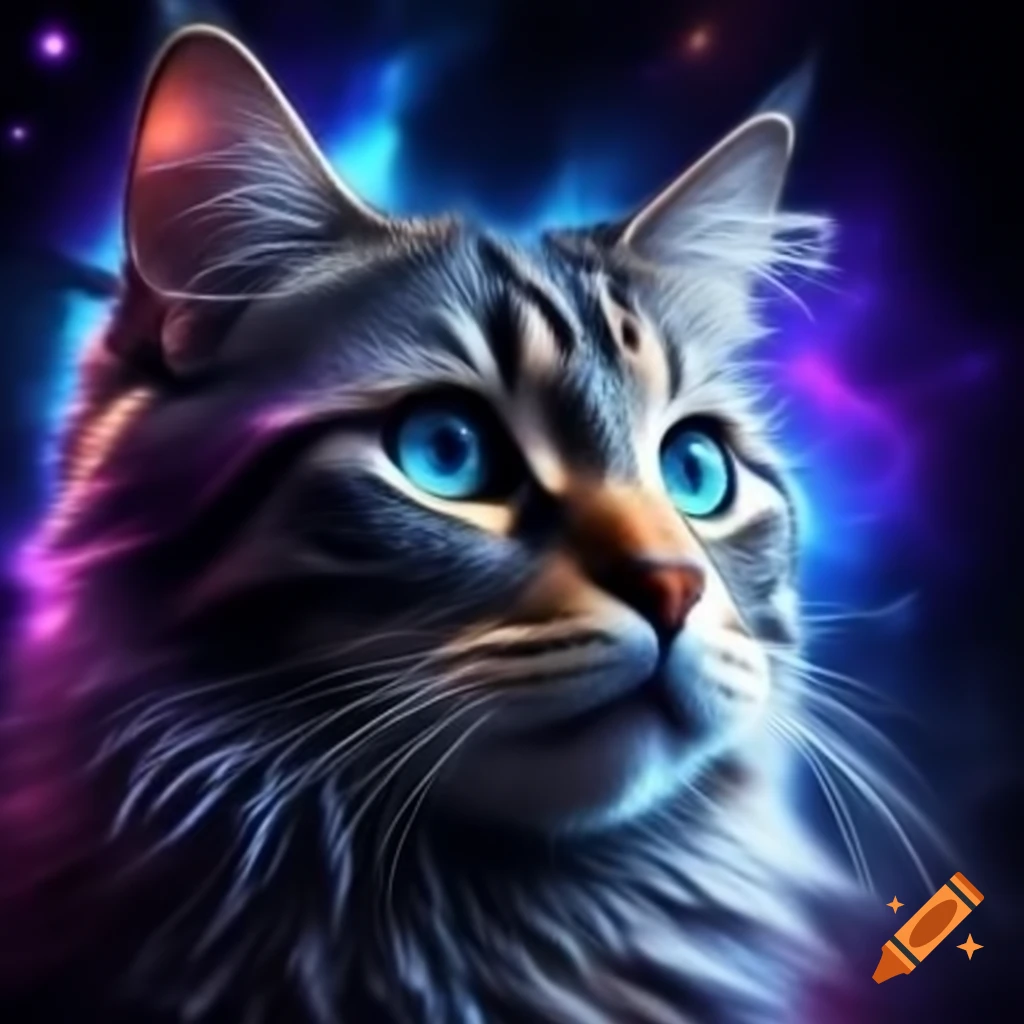 Galaxy-themed artwork featuring cats