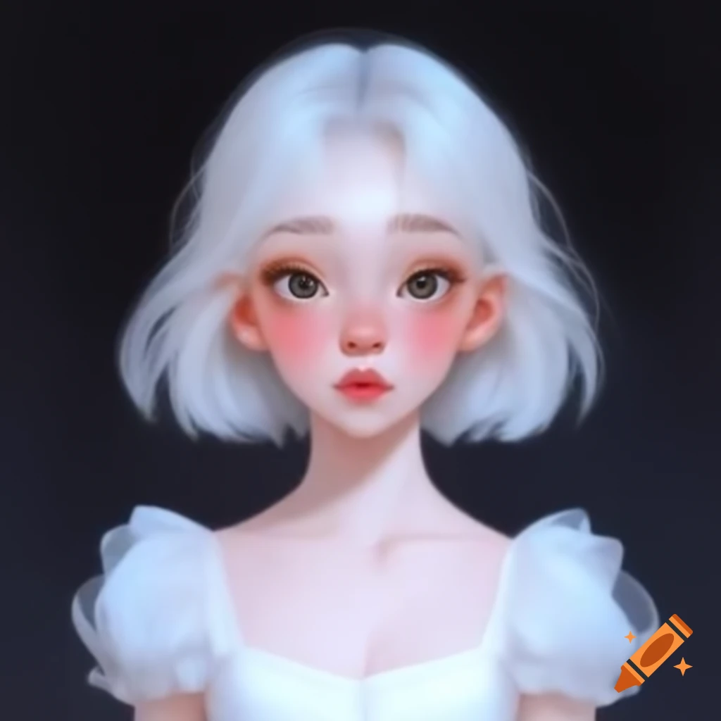 Young woman with white hair wearing a white ballet dress