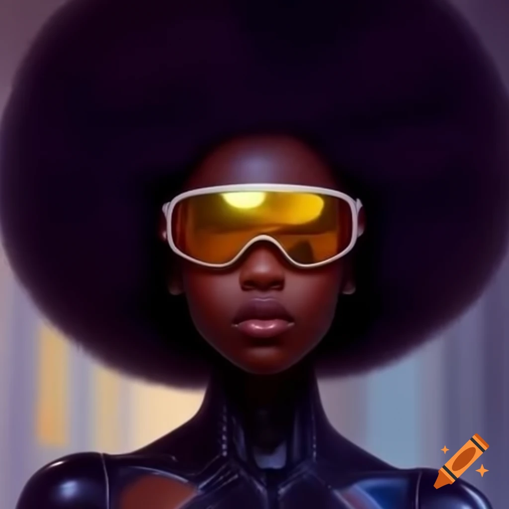 Futuristic black woman with afro and cyclops style shades