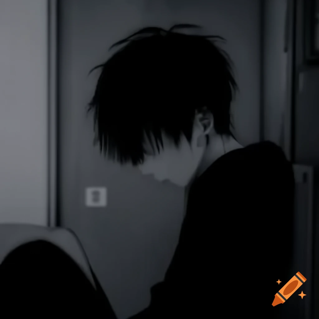 Depressed anime boy in manga with girlfriend