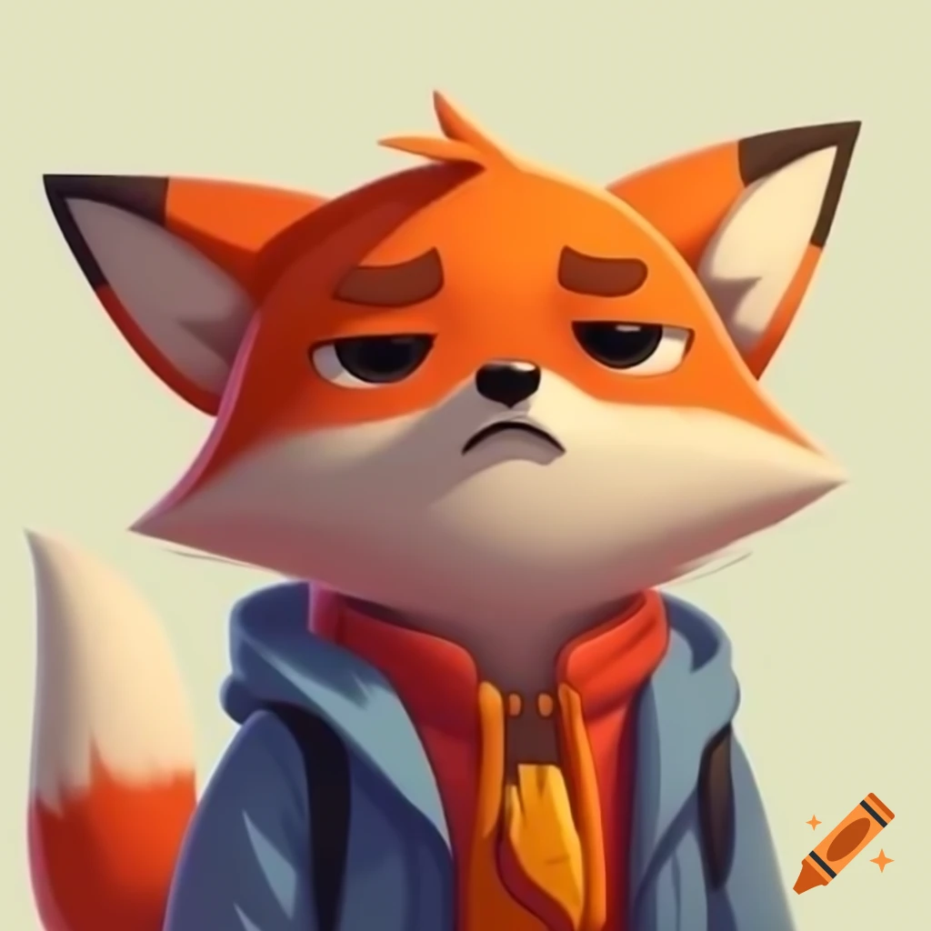 Sad anthropomorphic fox illustrated in anime style