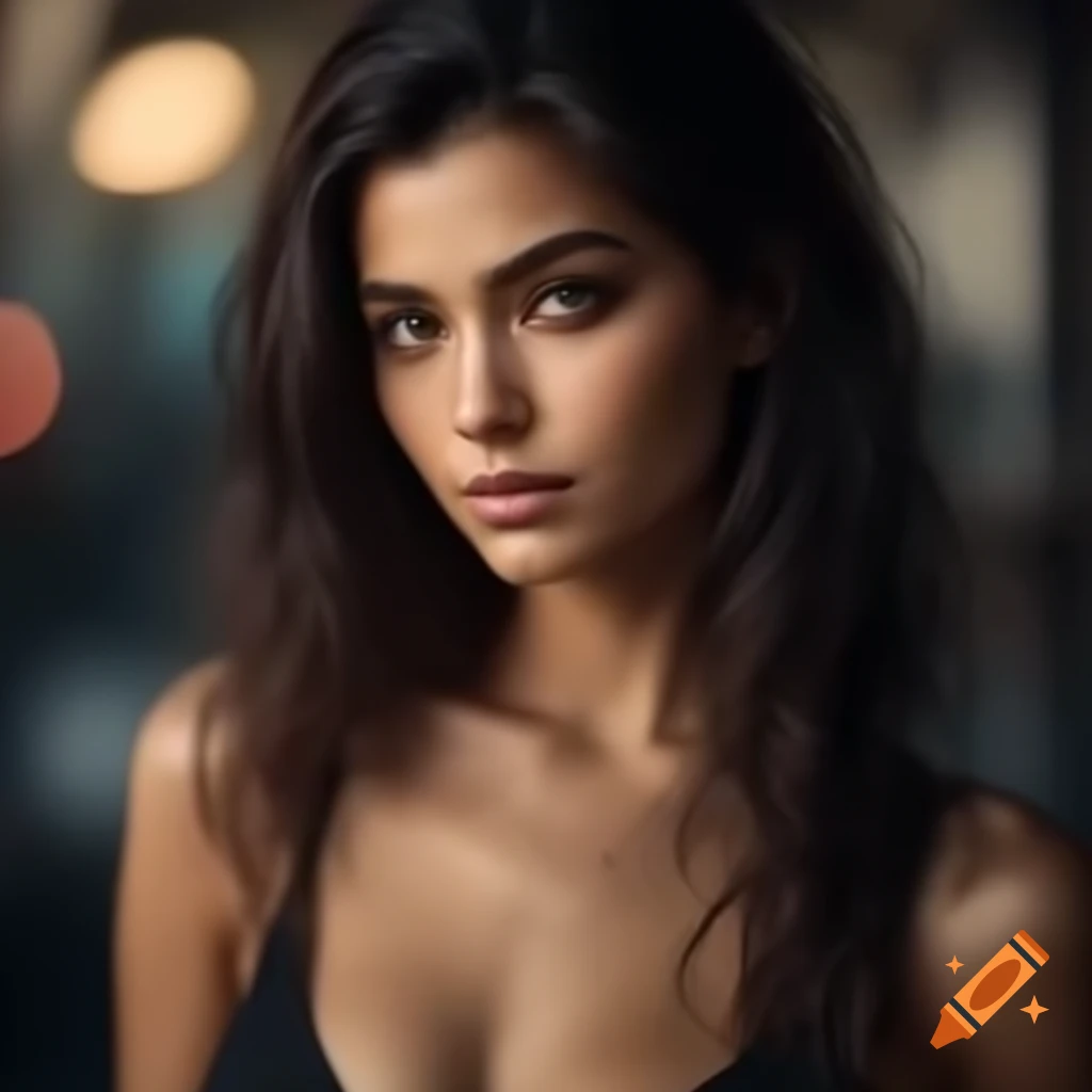Brunette woman with striking features