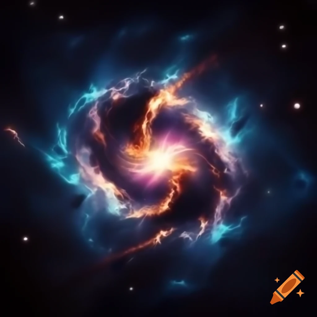 Cosmic energy burst from pyramids with vivid colors and glowing effects