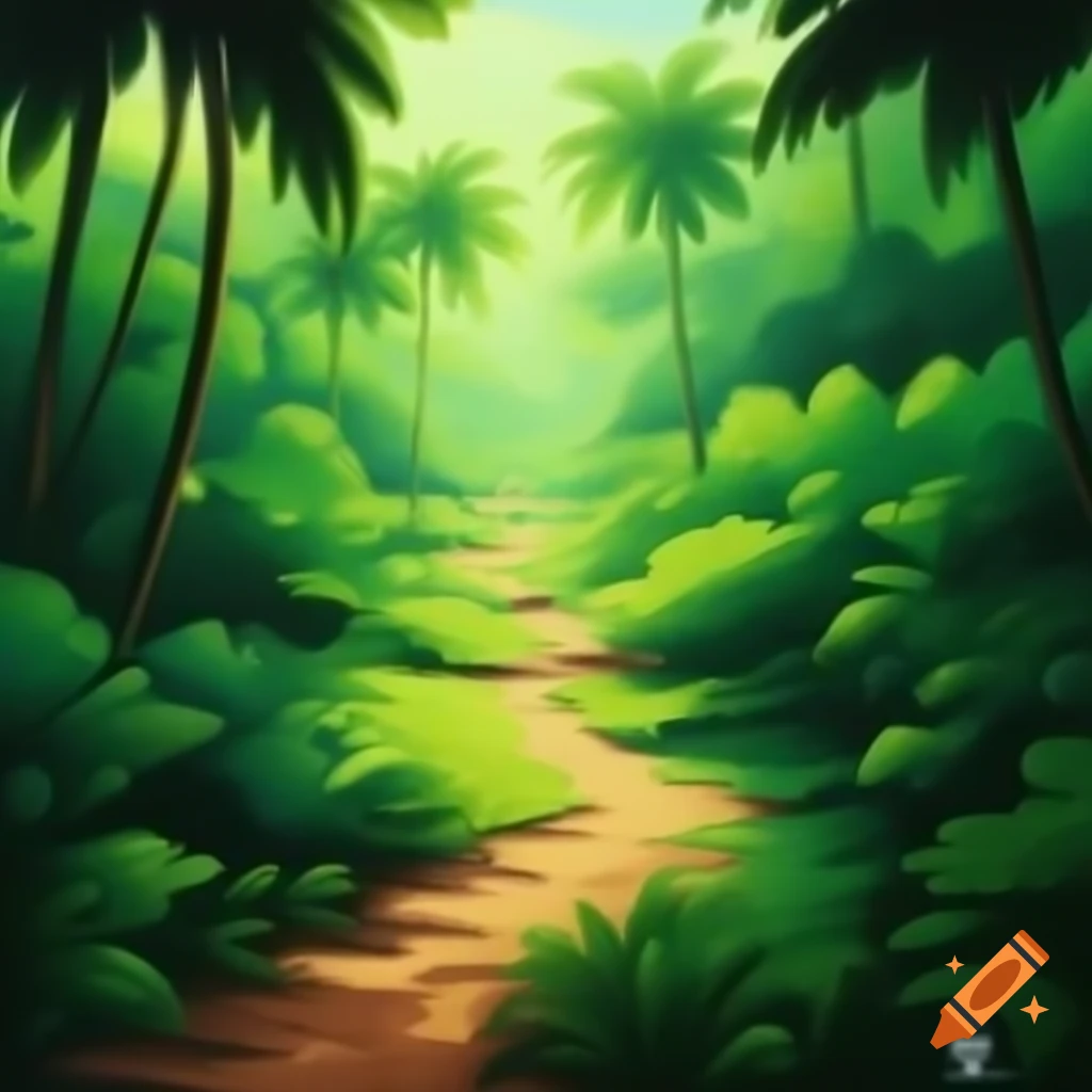 Oil painting of a lush jungle path