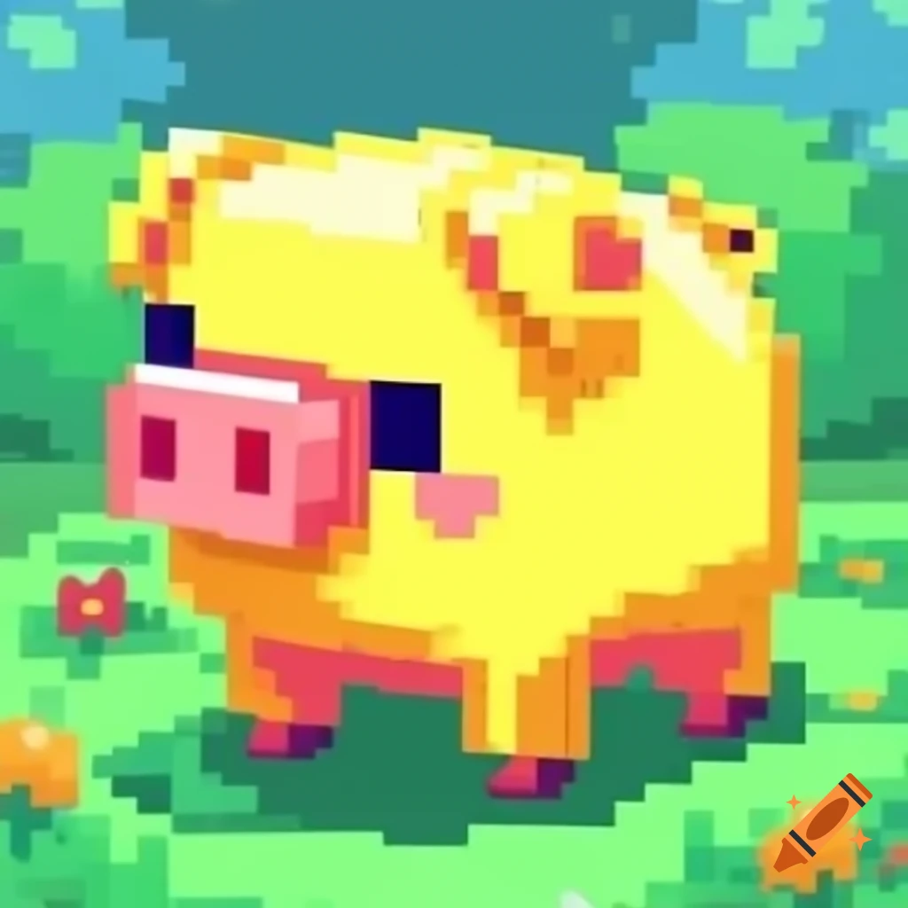 Cute yellow pixel art pig