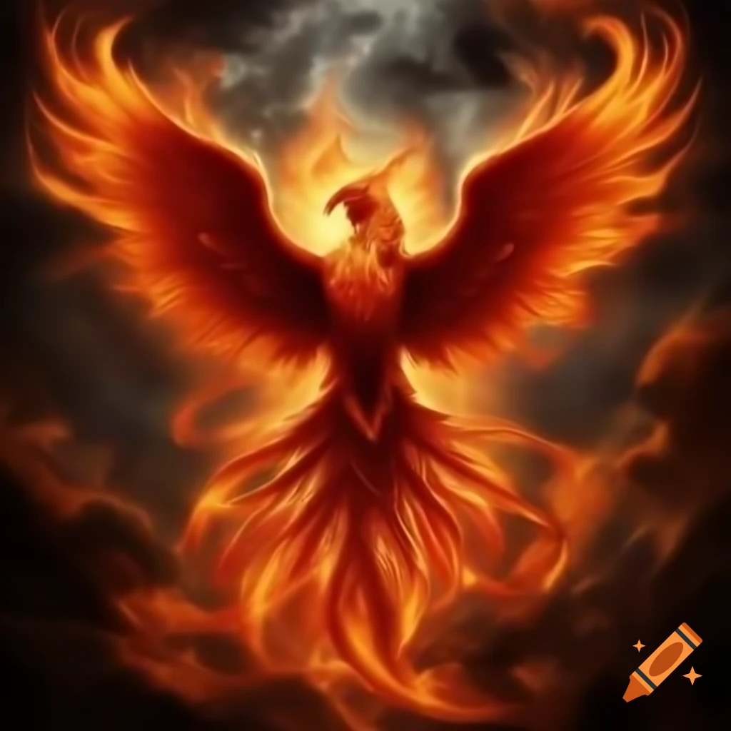 Phoenix illustration with vibrant colors and flames