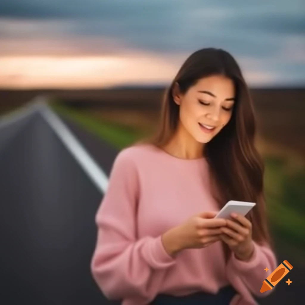 Woman using phone in the middle of the road