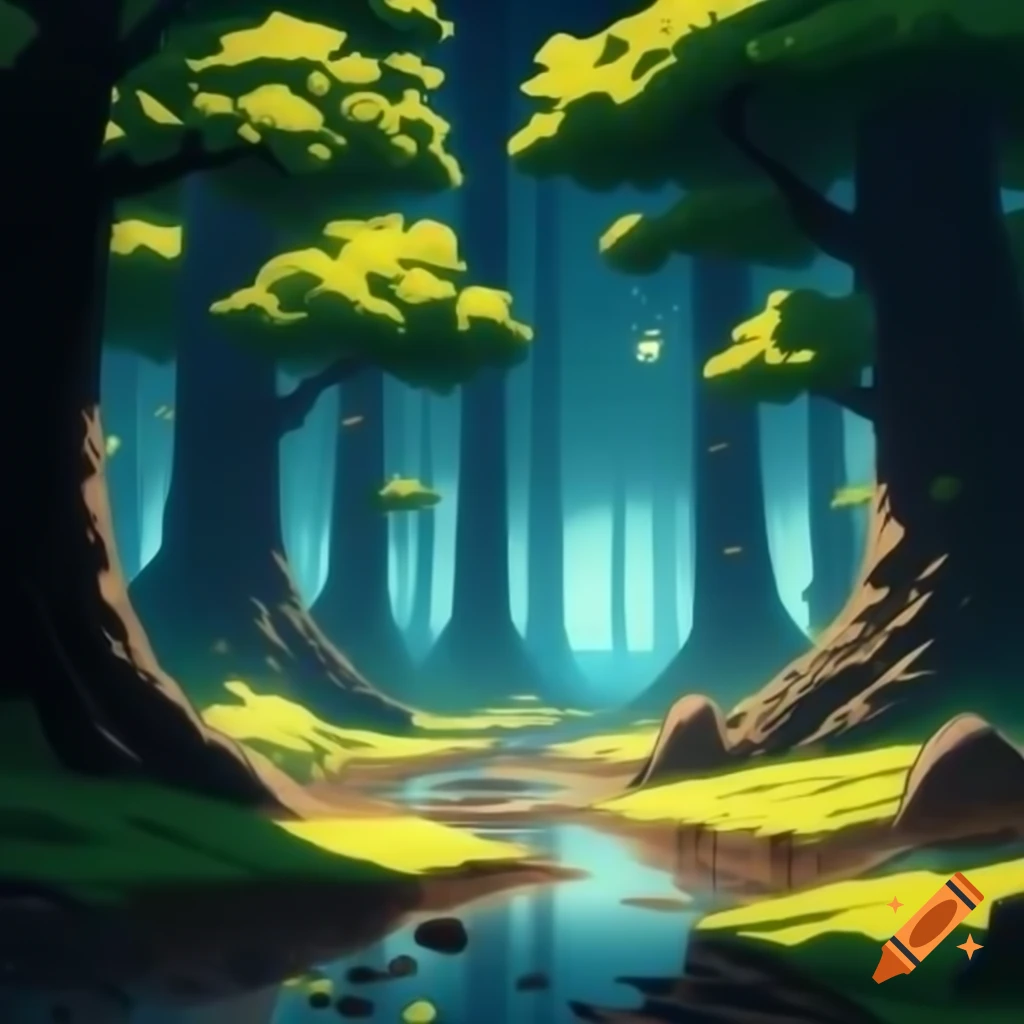 Viral anime nature wallpaper of serene forest with ancient trees and dappled sunlight