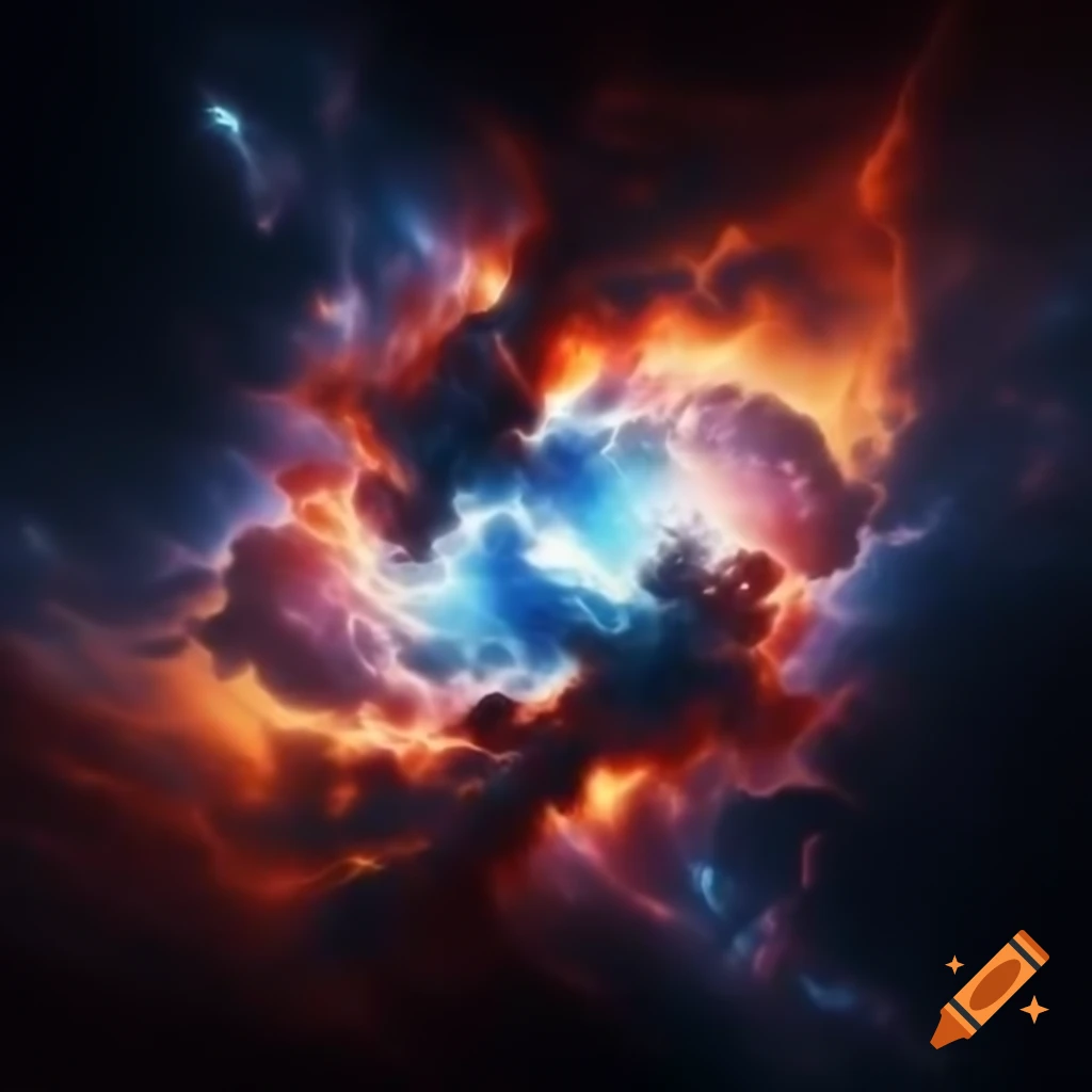 Cosmic energy burst from pyramids with vivid colors and glowing effects
