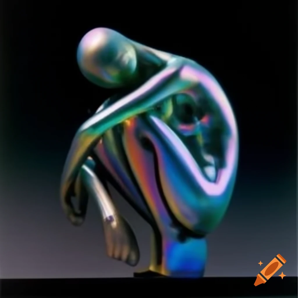 Pop surreal photography featuring iridescent glass statue