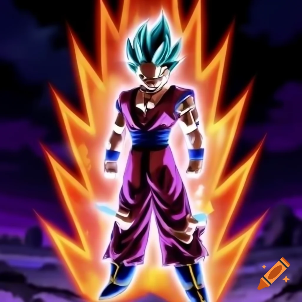 Gohan in Super Saiyan God transformation radiating powerful aura
