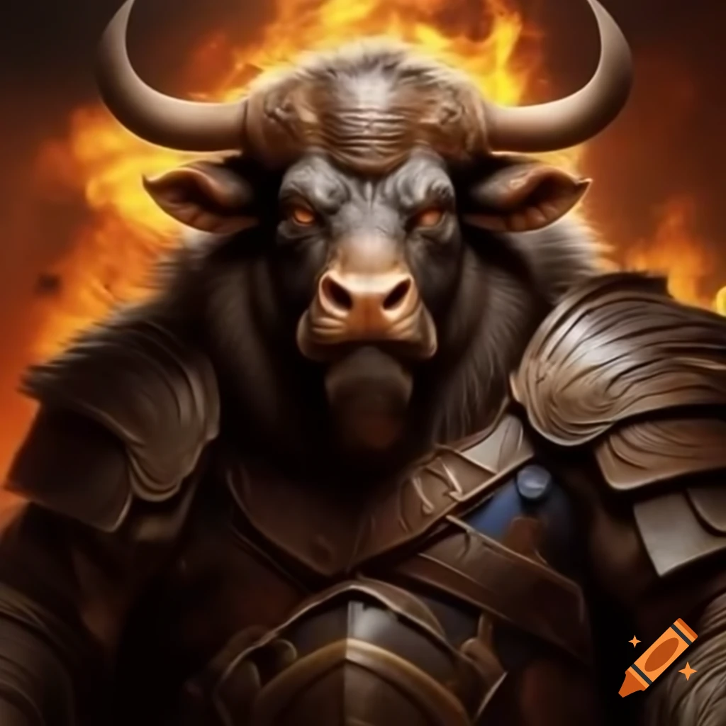 Minotaur in armor wielding a bec de corbin