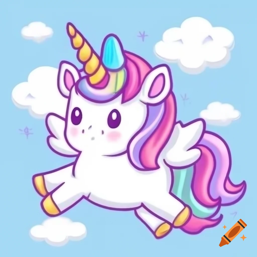 Cute flying unicorn on white background