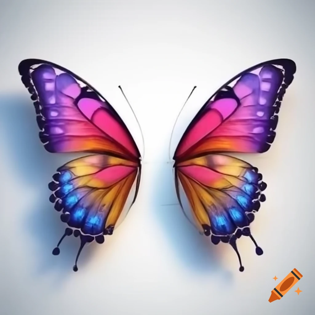 Vibrantly colored butterfly wings on white background