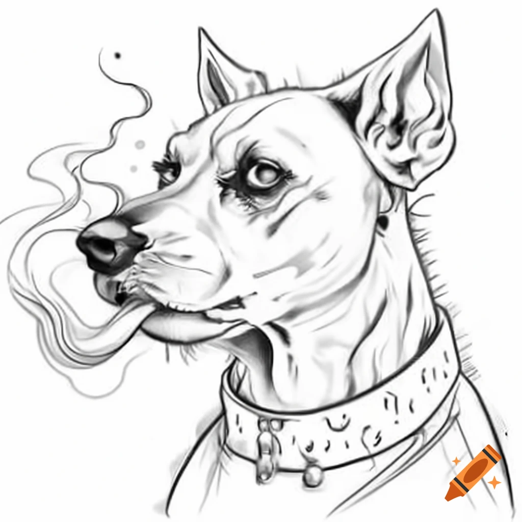 Surreal dog with spiked collar and smoking, imaginative style
