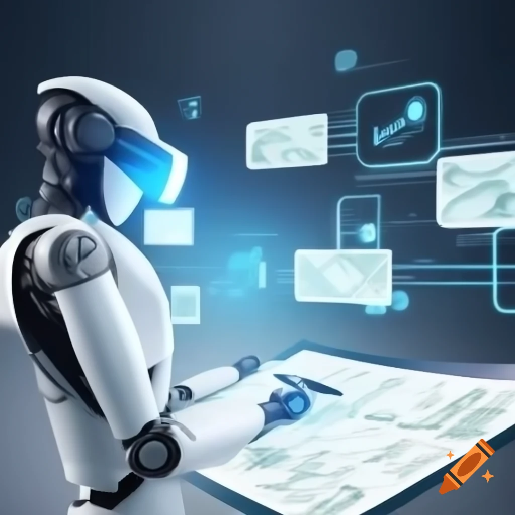 Futuristic robot using interactive see-through screen in virtual reality