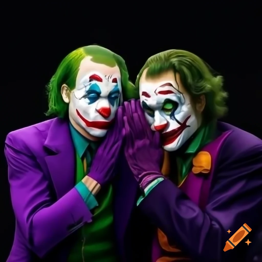 Joker whispering with mischievous grin in iconic purple suit
