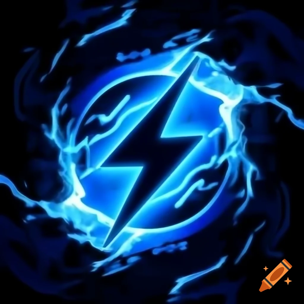 Blue lightning bolt inside a blue and white whirlwind with 'MIL' text below