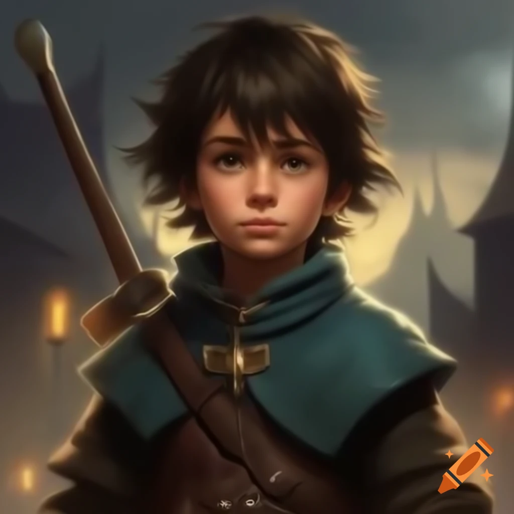 Anime traveler boy as medieval hero in RPG style
