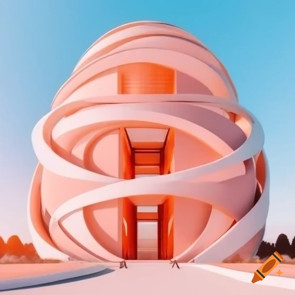 Peach-colored futuristic building design