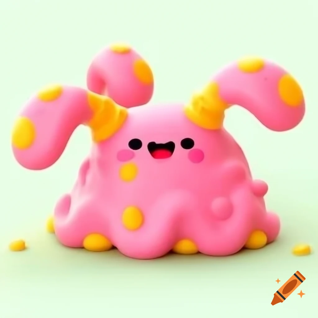 Pink blob of plasticine with tentacles and yellow spots
