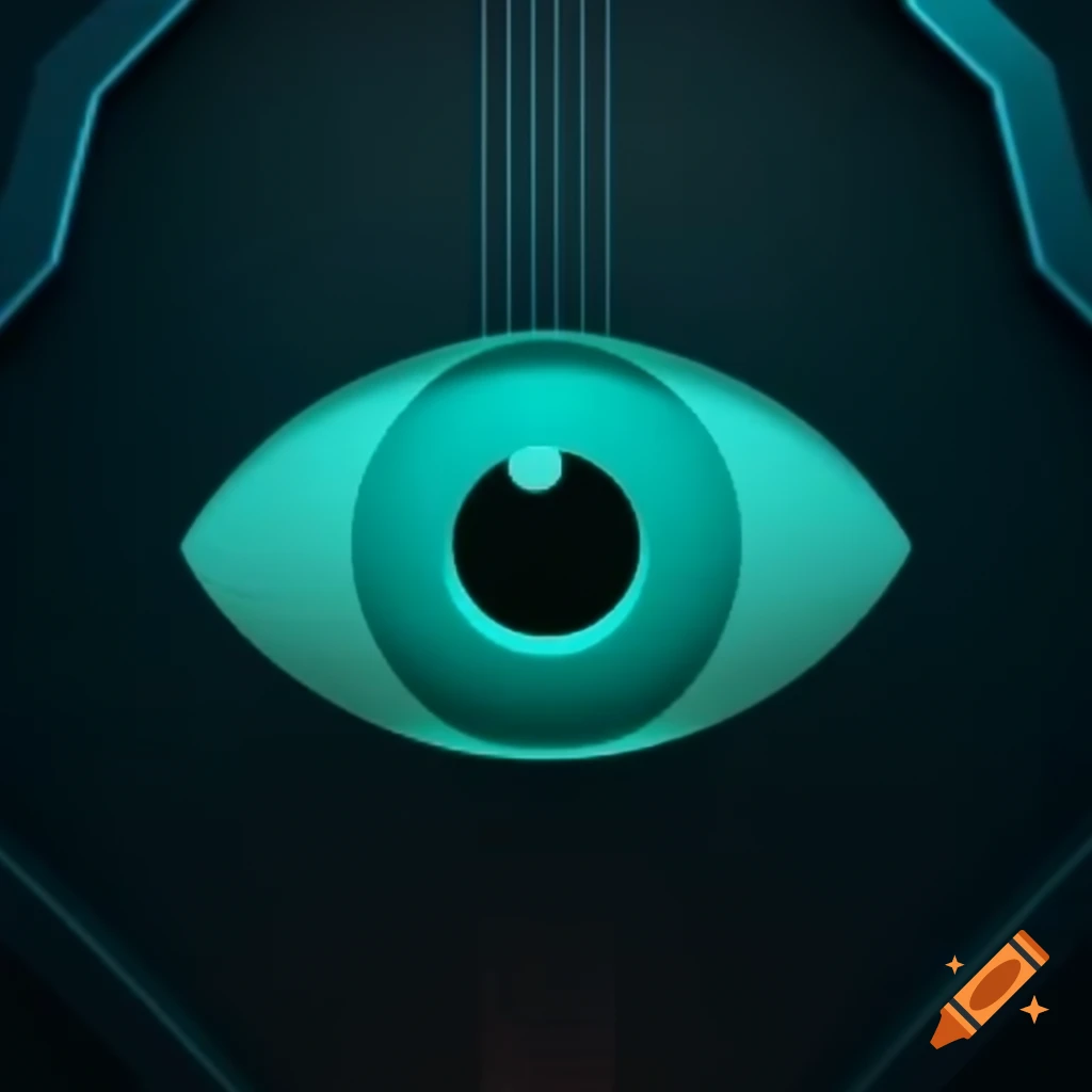 Futuristic teal eye icon on dark background