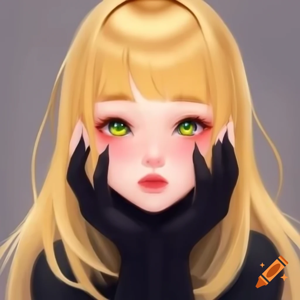 Fan art of Layla Vladi, German anime character with blonde hair and black gloves, in kawaii style
