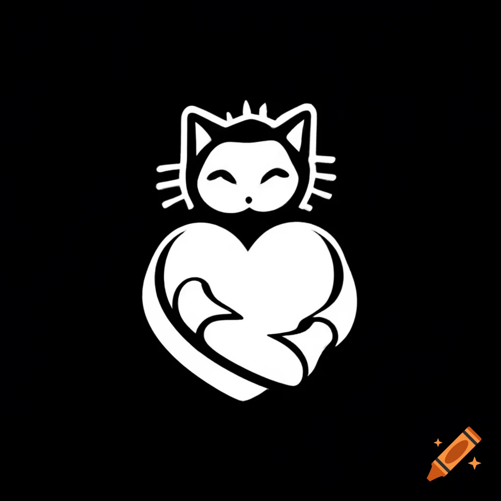 Playful kitty silhouette with crown in heart-shaped emblem promoting pawssibilities