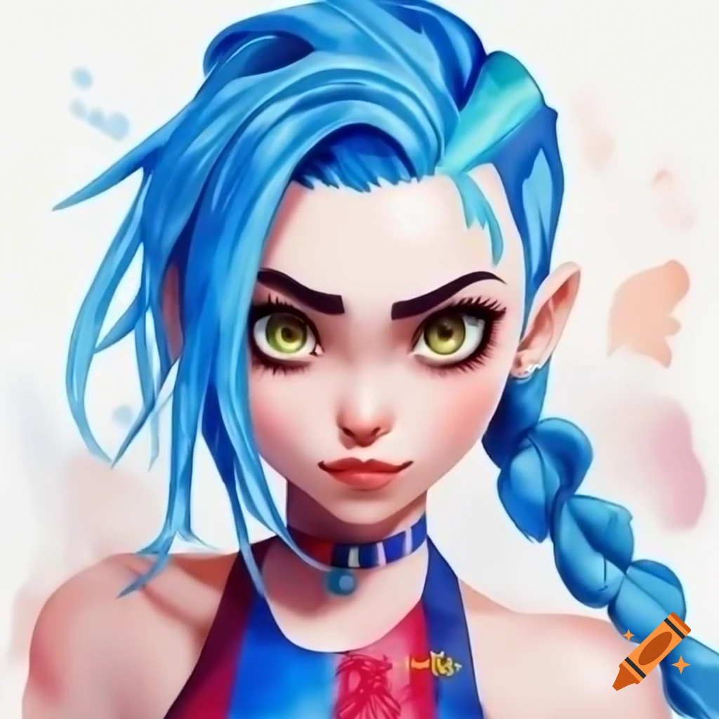Character with blue hair in braids wearing red and blue shirt resembling FC Barcelona kit