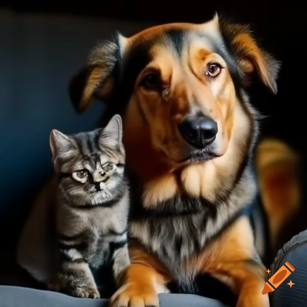 Dog and cat sitting together