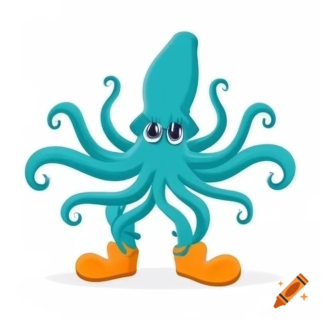 Cartoon squid wearing shoes
